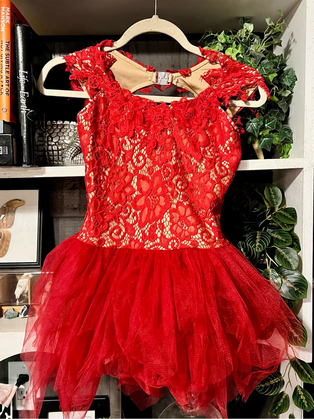Red Lace and Tulle Dance Costume Adult Medium
